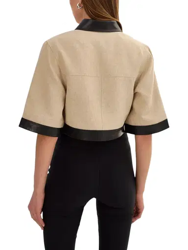 LAMARQUE Women's Caprice Linen-Blend Zip-Front Crop Jacket - Black Beige | Thumbnail 5