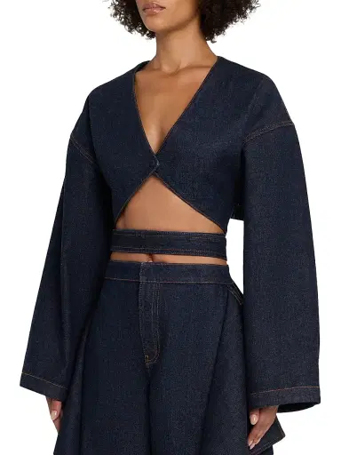 Alaïa Women's Denim Wrap Jacket - Bleu Brut | Thumbnail 3