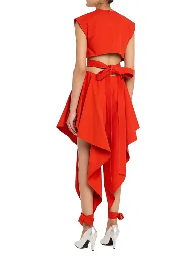 Alaïa Women's Cap-Sleeve Belted Cotton Gabardine Crop Top - Orange Sanguine - Size 12 | Thumbnail 4