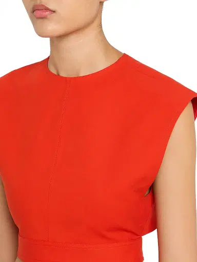 Alaïa Women's Cap-Sleeve Belted Cotton Gabardine Crop Top - Orange Sanguine - Size 12 | Thumbnail 5