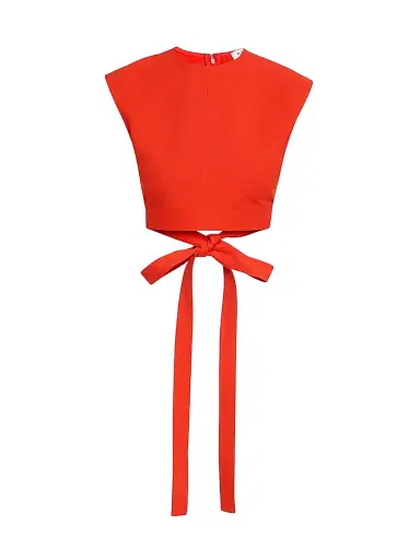 Alaïa Women's Cap-Sleeve Belted Cotton Gabardine Crop Top - Orange Sanguine - Size 12 | Thumbnail 1
