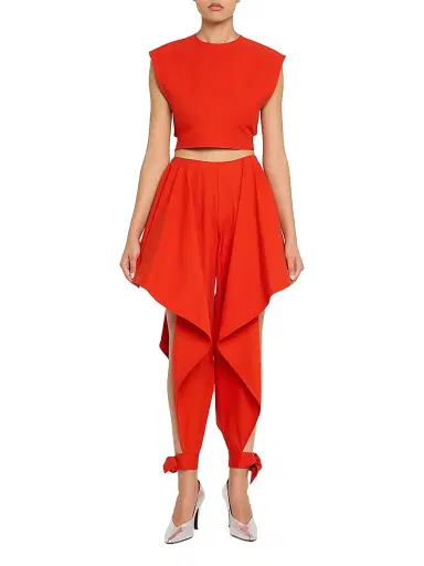 Alaïa Women's Paneled Ruffled Ankle-Tie Cotton Gabardine Pants | Thumbnail 2 Alaïa Women's Paneled Ruffled Ankle-Tie Cotton Gabardine Pants | Thumbnail 2