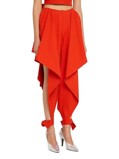 Alaïa Women's Paneled Ruffled Ankle-Tie Cotton Gabardine Pants | Thumbnail 3 Alaïa Women's Paneled Ruffled Ankle-Tie Cotton Gabardine Pants | Thumbnail 3