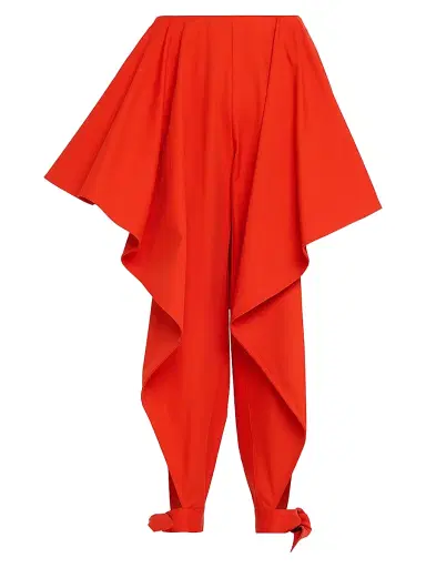 Alaïa Women's Paneled Ruffled Ankle-Tie Cotton Gabardine Pants | Thumbnail 1 Alaïa Women's Paneled Ruffled Ankle-Tie Cotton Gabardine Pants | Thumbnail 1