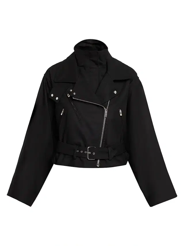 Women's Layered Leather Biker Jacket - Noir