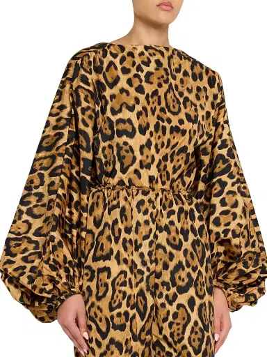 Alaïa Women's Backless Cheetah-Print Balloon-Sleeve Bodysuit - Noir Caramel - Size 10 | Thumbnail 3