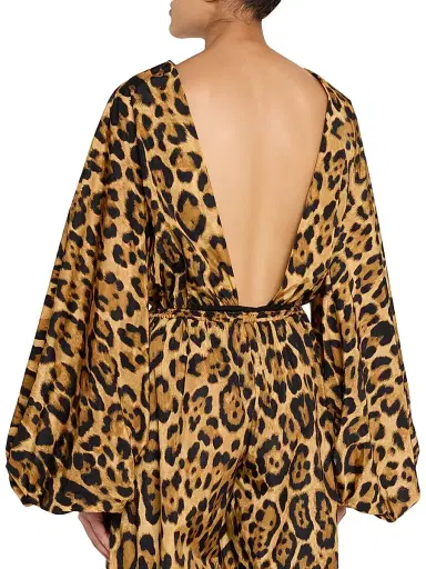 Alaïa Women's Backless Cheetah-Print Balloon-Sleeve Bodysuit - Noir Caramel - Size 10 | Thumbnail 4