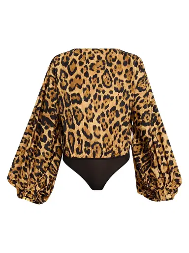Alaïa Women's Backless Cheetah-Print Balloon-Sleeve Bodysuit - Noir Caramel - Size 10 | Thumbnail 1