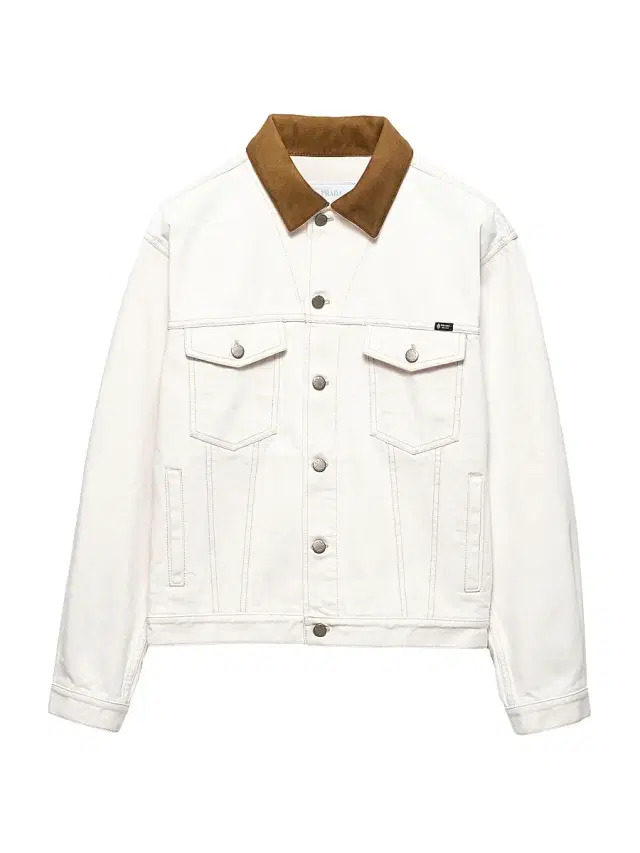 Prada Men's Old Denim Jacket with Leather Details - White