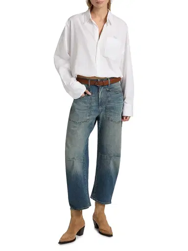 Mother Women's The Scrunchie Frenchie Bubble-Hem Cotton Shirt - White - Size XL | Thumbnail 2