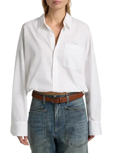Mother Women's The Scrunchie Frenchie Bubble-Hem Cotton Shirt - White - Size XL | Thumbnail 3