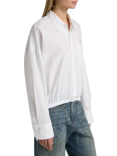 Mother Women's The Scrunchie Frenchie Bubble-Hem Cotton Shirt - White - Size XL | Thumbnail 4