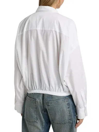 Mother Women's The Scrunchie Frenchie Bubble-Hem Cotton Shirt - White - Size XL | Thumbnail 5