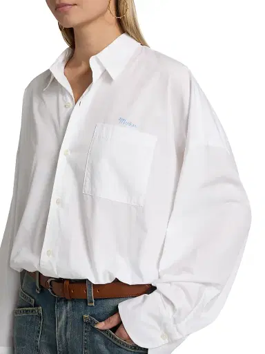 Mother Women's The Scrunchie Frenchie Bubble-Hem Cotton Shirt - White - Size XL | Thumbnail 6