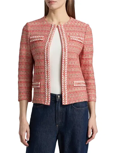Misook Women's Heritage Whipstitch-Trim Jacket - Cherry Ember Biscotti Black - Size XXL | Thumbnail 3