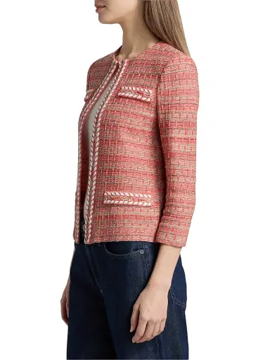 Misook Women's Heritage Whipstitch-Trim Jacket - Cherry Ember Biscotti Black - Size XXL | Thumbnail 4