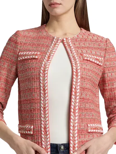 Misook Women's Heritage Whipstitch-Trim Jacket - Cherry Ember Biscotti Black - Size XXL | Thumbnail 6