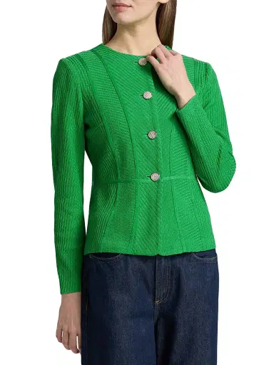 Misook Women's Silvertone-Button Rib-Knit Jacket - Clover Field - Size XXL | Thumbnail 3 Misook Women's Silvertone-Button Rib-Knit Jacket - Clover Field - Size XXL | Thumbnail 3
