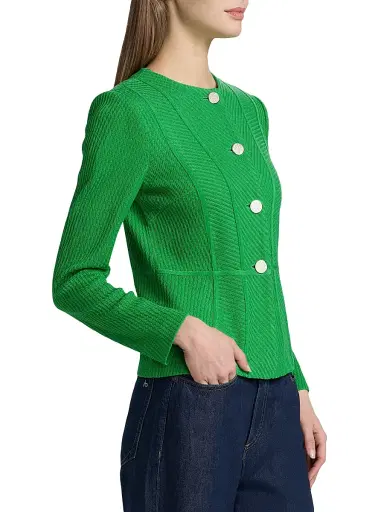Misook Women's Silvertone-Button Rib-Knit Jacket - Clover Field - Size XXL | Thumbnail 4 Misook Women's Silvertone-Button Rib-Knit Jacket - Clover Field - Size XXL | Thumbnail 4