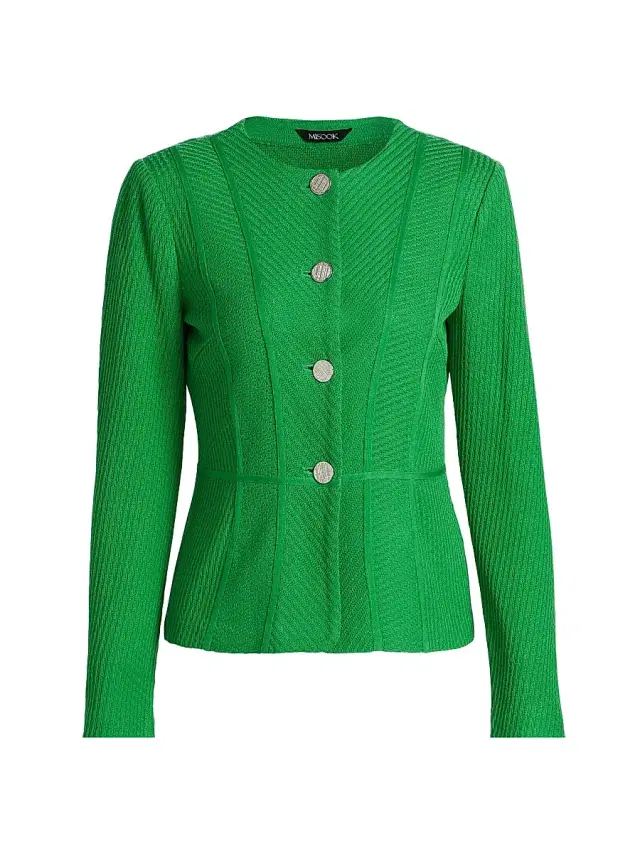 Misook Women's Silvertone-Button Rib-Knit Jacket - Clover Field