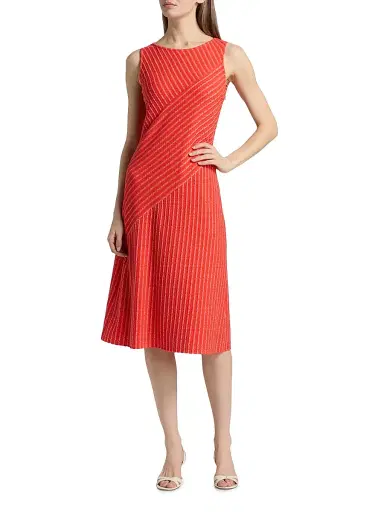 Misook Women's Striped A-Line Midi-Dress | Thumbnail 2 Misook Women's Striped A-Line Midi-Dress | Thumbnail 2