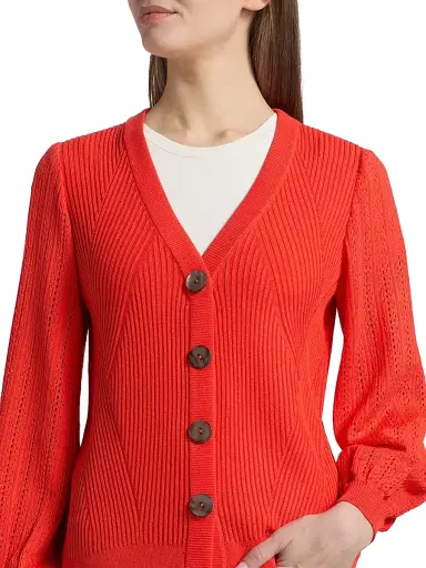 Misook Women's Pointelle-Knit Cardigan - Cherry Ember - Size XXL | Thumbnail 6 Misook Women's Pointelle-Knit Cardigan - Cherry Ember - Size XXL | Thumbnail 6