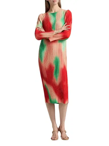 Misook Women's Micro-Pleated Printed Crepe Midi-Dress | Thumbnail 3