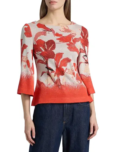 Misook Women's Floral Jacquard Bell Sleeve Top - Cherry Ember Peach - Size XXL | Thumbnail 3 Misook Women's Floral Jacquard Bell Sleeve Top - Cherry Ember Peach - Size XXL | Thumbnail 3