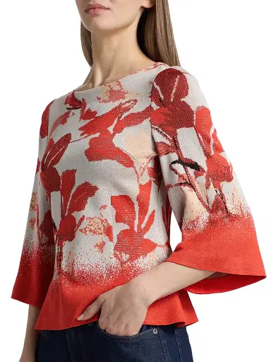 Misook Women's Floral Jacquard Bell Sleeve Top - Cherry Ember Peach - Size XXL | Thumbnail 6 Misook Women's Floral Jacquard Bell Sleeve Top - Cherry Ember Peach - Size XXL | Thumbnail 6