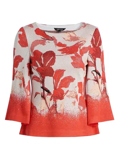 Misook Women's Floral Jacquard Bell Sleeve Top - Cherry Ember Peach - Size XXL | Thumbnail 1 Misook Women's Floral Jacquard Bell Sleeve Top - Cherry Ember Peach - Size XXL | Thumbnail 1