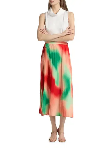 Misook Women's Pleated Printed Crêpe Maxi Skirt - Cherry Ember Peach - Size XXL | Thumbnail 2 Misook Women's Pleated Printed Crêpe Maxi Skirt - Cherry Ember Peach - Size XXL | Thumbnail 2