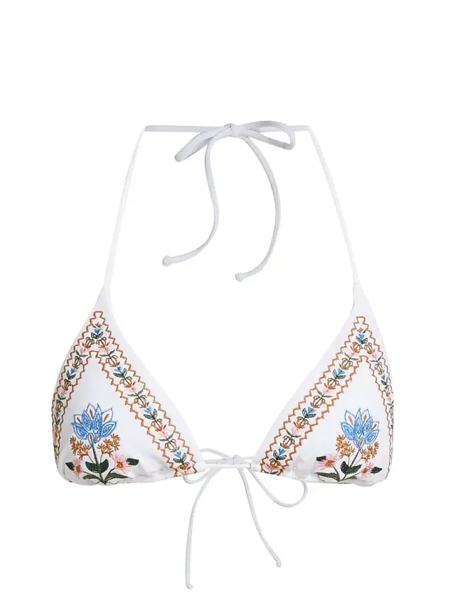 Women's Stitched Garden Triangle Bikini Top - Off White
