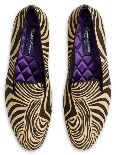 Ralph Lauren Purple Label Men's Alonzo Zebra-Print Linen Slippers - Black Cream - Size 7 | Thumbnail 4