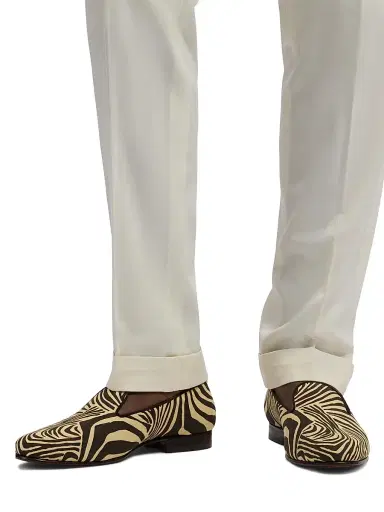 Ralph Lauren Purple Label Men's Alonzo Zebra-Print Linen Slippers - Black Cream - Size 7 | Thumbnail 6