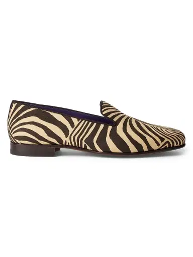 Ralph Lauren Purple Label Men's Alonzo Zebra-Print Linen Slippers - Black Cream - Size 7 | Thumbnail 1