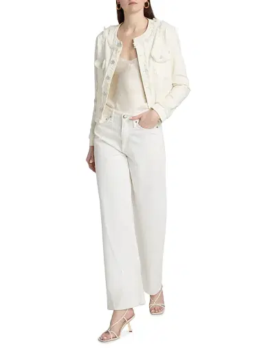 L'AGENCE Women's Yarin Collarless Fray Jacket - Light Ecru | Thumbnail 2 L'AGENCE Women's Yarin Collarless Fray Jacket - Light Ecru | Thumbnail 2