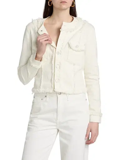 L'AGENCE Women's Yarin Collarless Fray Jacket - Light Ecru | Thumbnail 3 L'AGENCE Women's Yarin Collarless Fray Jacket - Light Ecru | Thumbnail 3