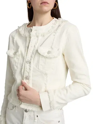 L'AGENCE Women's Yarin Collarless Fray Jacket - Light Ecru | Thumbnail 6 L'AGENCE Women's Yarin Collarless Fray Jacket - Light Ecru | Thumbnail 6