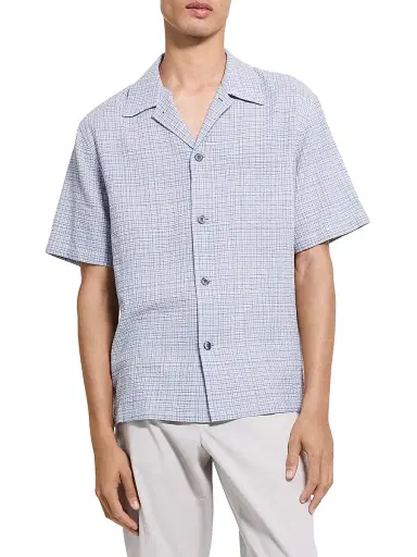 Theory Men's Checked Textured Cotton-Blend Camp Shirt - Bering Multi - Size XL | Thumbnail 3