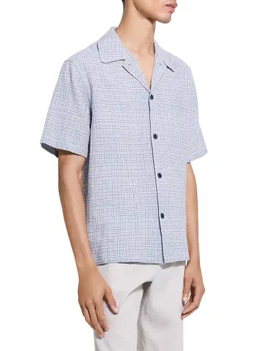 Theory Men's Checked Textured Cotton-Blend Camp Shirt - Bering Multi - Size XL | Thumbnail 4