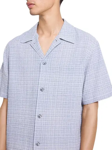 Theory Men's Checked Textured Cotton-Blend Camp Shirt - Bering Multi - Size XL | Thumbnail 6