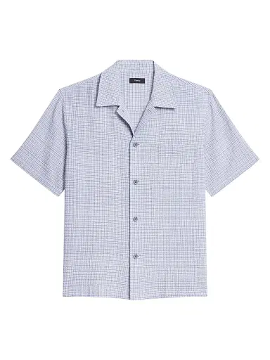 Theory Men's Checked Textured Cotton-Blend Camp Shirt - Bering Multi - Size XL | Thumbnail 1