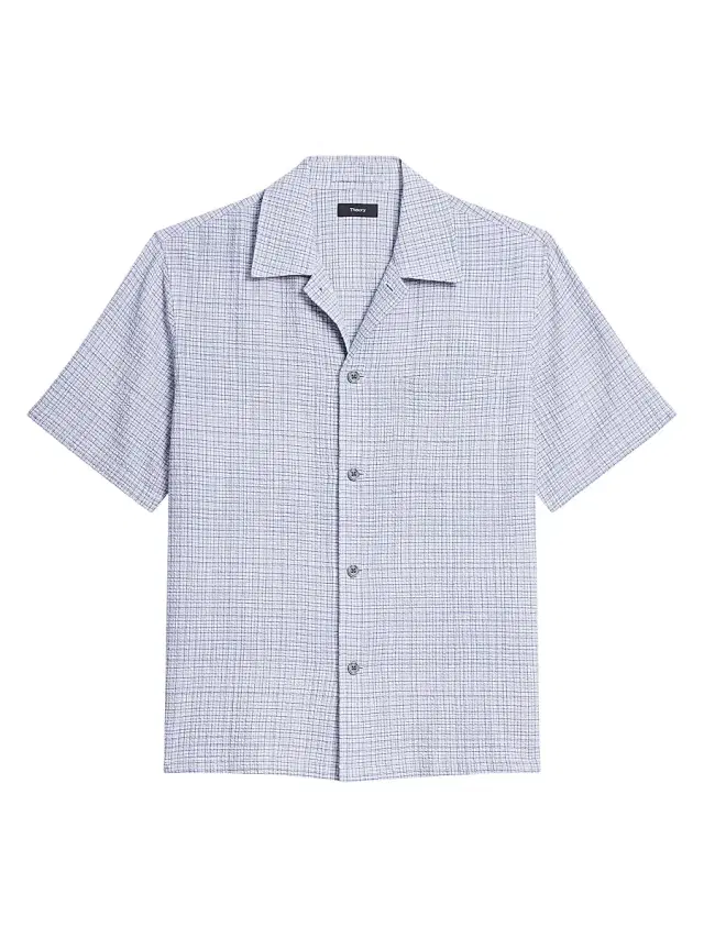 Theory Men's Checked Textured Cotton-Blend Camp Shirt - Bering Multi