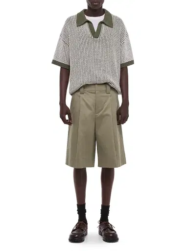 Helmut Lang Men's Pleated Relaxed-Fit Chino Shorts - Vetiver | Thumbnail 2 Helmut Lang Men's Pleated Relaxed-Fit Chino Shorts - Vetiver | Thumbnail 2