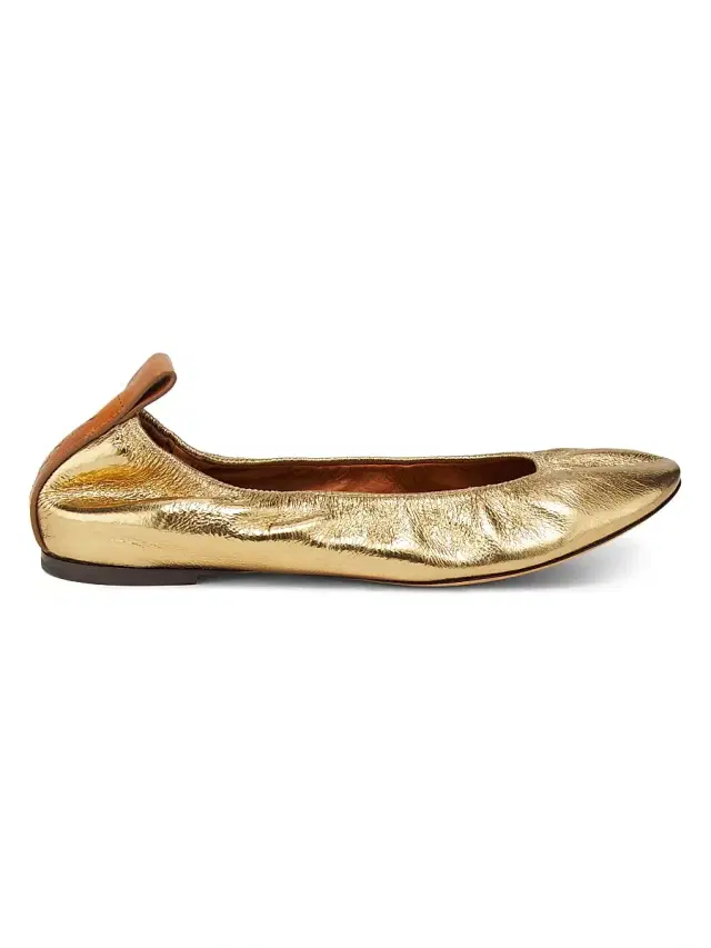 Women's Metallic Leather Ballerina Flats - Gold