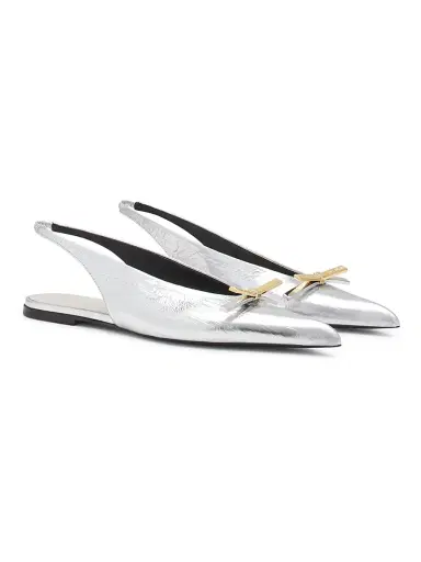 Lanvin Women's Bow Metallic Leather Slingback Flats - Silver | Thumbnail 2