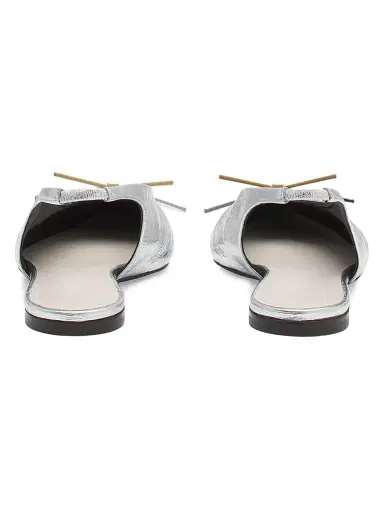 Lanvin Women's Bow Metallic Leather Slingback Flats - Silver | Thumbnail 3