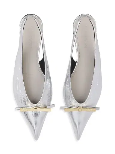 Lanvin Women's Bow Metallic Leather Slingback Flats - Silver | Thumbnail 4