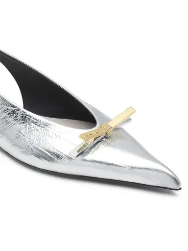 Lanvin Women's Bow Metallic Leather Slingback Flats - Silver | Thumbnail 5