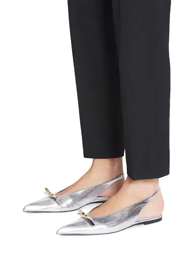 Lanvin Women's Bow Metallic Leather Slingback Flats - Silver | Thumbnail 6
